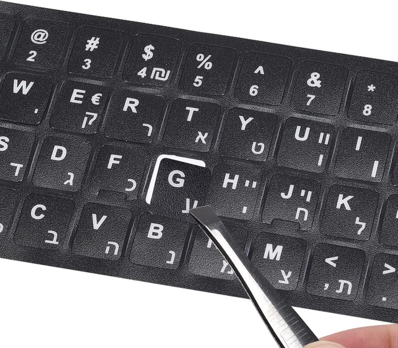 DAMMOMKO 2PCS Hebrew Keyboard Stickers Computer Keyboard Stickers Black Background with White Lettering, Keyboard Letters Replacement Sticker for MacBook Air Pro PC Laptop Desktop Computer Keyboard - Image 1